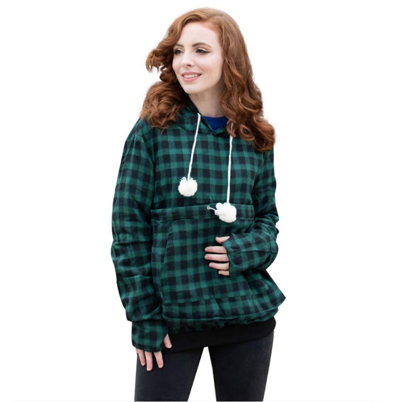 Alyc Pet Pouch Hoodie - Cat Dog Holder Sweatshirt Large Pocket Carrier Pullover Tops for Women (Green+Black, Large) - Image 1